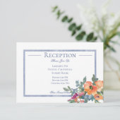 Peach & Blue Watercolor Empfang Hochzeit Begleitkarte (Stehend Vorderseite)