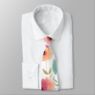 Peach & Blue Watercolor Floral Necktie Krawatte