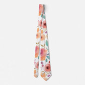 Peach & Blue Watercolor Floral Necktie Krawatte (Rückseite)