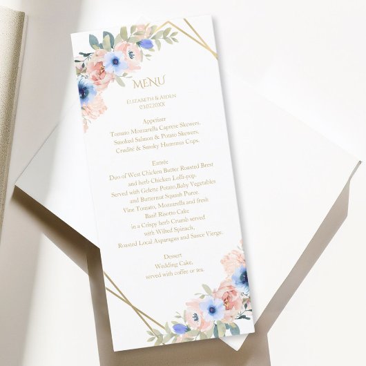 Peach Blue Wedding Collection Menü Menükarte