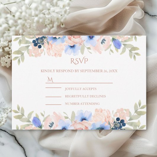Peach Blue Wedding Collection RSVY RSVP Karte