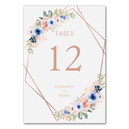 Peach Blue Wedding Collection Tischnummer (Vorderseite)
