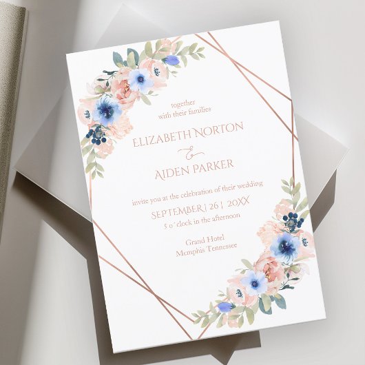 Peach Blue White Wedding Collection Einladung