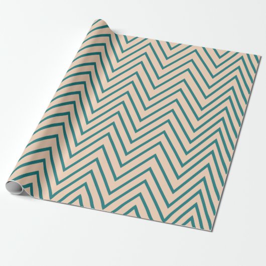 Peach Blue Zickzack Stripe Geschenkpapier (Ungerollt)