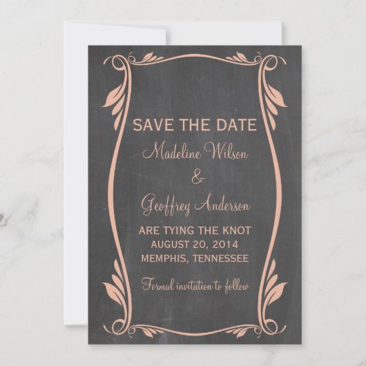 Peach Blüh Chalkboard Save the Date einladen (Vorderseite)