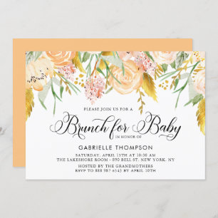 Peach Blume and Gold Blätter Baby Shower Brunch Einladung