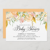 Peach Blume and Gold Blätter Kinderdusche Einladung (Vorne/Hinten)