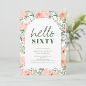 Peach Blume Arch Elegant Vintag 60. Geburtstag Einladung (Stehend Vorderseite)
