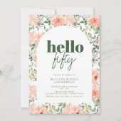 Peach Blume Arch Trendy Modern 50. Geburtstag Einladung (Vorderseite)