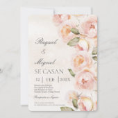 Peach Blume beige Spanish Wedding Einladung (Vorderseite)