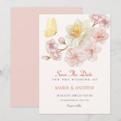 Peach Blume blühen Hochzeit Save The Date (Vorne/Hinten)