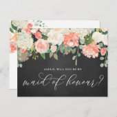 Peach Blume Chalkboard Sei meine Trauzeugin Postkarte (Vorne/Hinten)