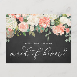 Peach Blume Chalkboard Sei meine Trauzeugin Postkarte