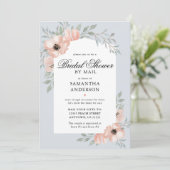 Peach Blume Dusty Blue Brautparty by Mail Einladung (Stehend Vorderseite)