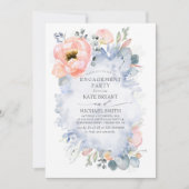 Peach Blume Dusty Blue Elegante Engagement Party Einladung (Vorderseite)