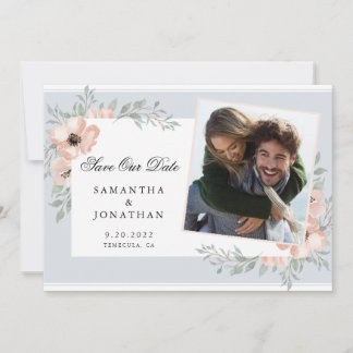 Peach Blume Dusty Blue Foto Save The Date