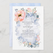 Peach Blume Dusty Blue Modern Probe Dinner Einladung (Vorne/Hinten)