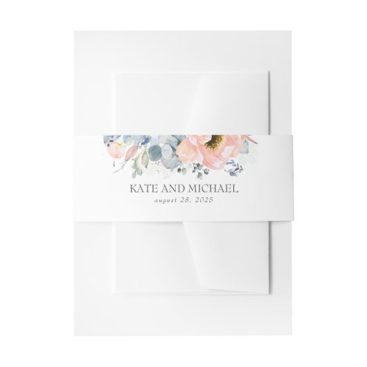 Peach Blume Dusty Blue Wedding Einladungsbanderole (Vorderseite Beispiel)