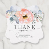 Peach Blume Dusty Blue Wedding Vielen Dank Geschenkanhänger (Vorderseite)