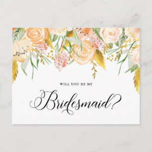 Peach-Blume Floral wirst du meine Bridesmaid sei Einladungspostkarte
