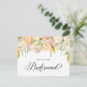 Peach-Blume | Floral wirst du meine Bridesmaid sei Einladungspostkarte (Stehend Vorderseite)