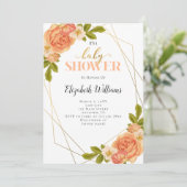 Peach Blume Geometric Frame Baby Dusche Einladung (Stehend Vorderseite)