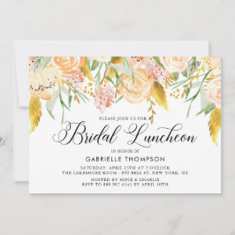 Peach Blume Gold Blätter Bridal Luncheon Einladung