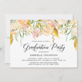 Peach Blume & Gold Blätter Graduierungsparty Einladung