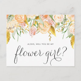 Peach Blume Gold Foil Du wirst mein Blumenmädchen Einladungspostkarte