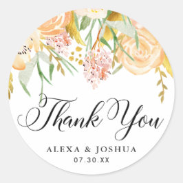 Peach Blume Gold Foil Foliage Hochzeit Vielen Dank Runder Aufkleber