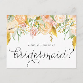 Peach Blume Gold Foil werden Sie meine Bridesmaid Einladungspostkarte