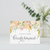 Peach Blume Gold Foil werden Sie meine Bridesmaid Einladungspostkarte (Stehend Vorderseite)