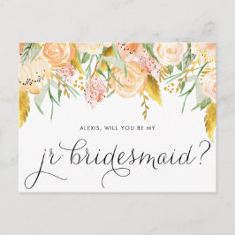 Peach Blume Gold werden Sie mein JR Bridesmaid Einladungspostkarte