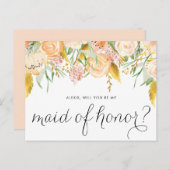 Peach Blume Gold werden Sie meine Trauzeugin sein Einladungspostkarte (Vorne/Hinten)