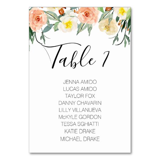 Peach Blume Hochzeitkarten Tischnummer (Vorderseite)