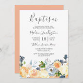Peach Blume Hübsch Spring Girl oder Boy Baptisse Einladung (Vorne/Hinten)