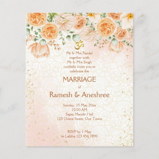 Peach Blume indische Ehepaare einladen templat (Rückseite)