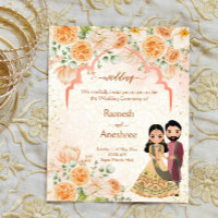 Peach Blume indische Ehepaare einladen templat