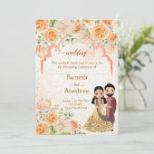 Peach Blume indische Ehepaare einladen templat Einladung (Stehend Vorderseite)