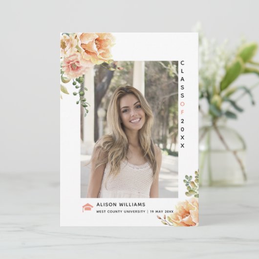 Peach-Blume-Klasse des Abschluss-Fotos 2025 Ankündigung (Stehend Vorderseite)