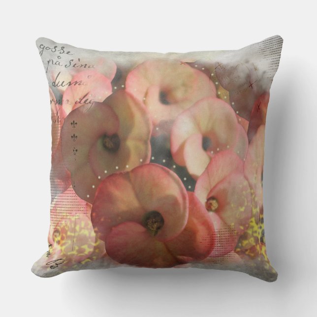 Peach Blume Mix Media Kissen (Vorderseite)
