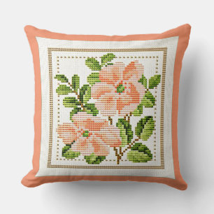 Peach Blume Needlepoint Look Land Vintag Kissen