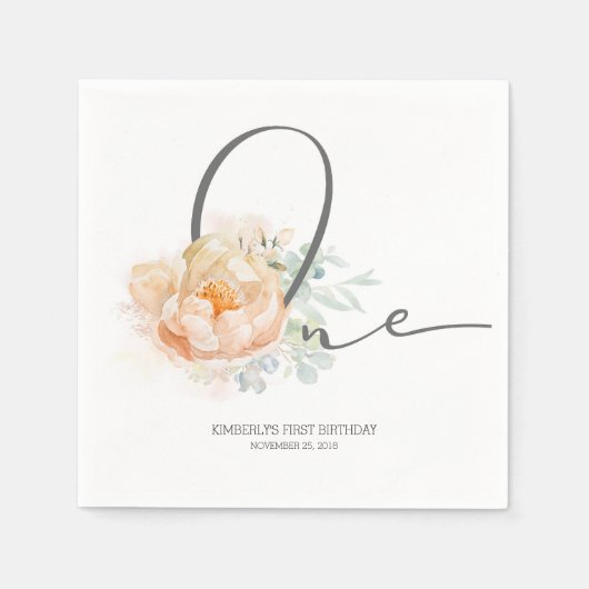 Peach Blume Niedlich 1. Geburtstag Party Serviette (Vorderseite)