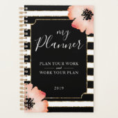Peach Blume Streifen Schwarz-weiß Gold Planner Planer (Vorderseite)