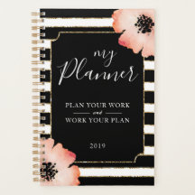 Peach Blume Streifen Schwarz-weiß Gold Planner