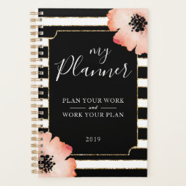 Peach Blume Streifen Schwarz-weiß Gold Planner Planer
