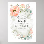Peach Blume und Begrüßung im Grünen Poster (Vorne)