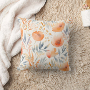 Peach Blume und Dusty Blue Contemporary Kissen