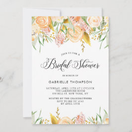 Peach Blume und Gold Blätter Brautparty Einladung