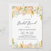 Peach Blume und Gold Blätter Bridal Brunch Einladung (Vorderseite)